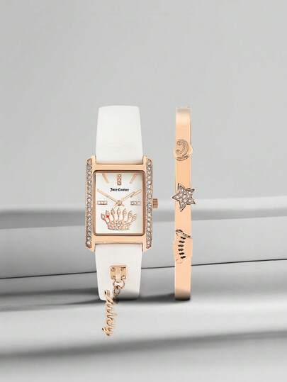 Juicy Couture Women's Watch Genuine Diamond Dial Bangle Watch with Bracelet Set Women's Bangle Watch and Premium Crystal Accented Bracelet Set JC-1030RGST