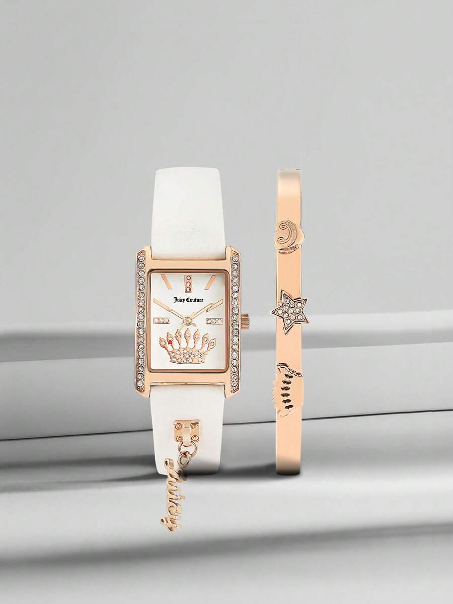 Juicy Couture Women's Watch Genuine Diamond Dial Bangle Watch with Bracelet Set Women's Bangle Watch and Premium Crystal Accented Bracelet Set JC-1030RGST - 彩色 - 查看 1