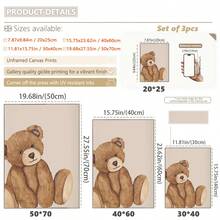 3幅装裱帆布画，儿童节装裱帆布墙画，泰迪熊主题婴儿房装饰，中性儿童房墙画，3件套，可爱动物窥视图案，婴儿房或游戏室数字下载，婴儿房墙面装饰，婴儿房装饰品，墙面装饰海报，励志印刷墙画，挂墙装饰，可直接悬挂。 - 彩色 - 查看 5