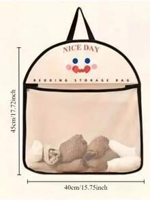 1/2pcs Printed Mesh Hanging Bag, Cartoon Design, Durable Mesh Fabric With Sturdy Hooks, Suitable For Storing Underwear, Socks, Fruits, Vegetables And Home Organization, Space-Saving Multi-Purpose Storage Bag - Multicolor - View 3