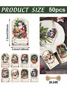 50 thẻ quà tặng Giáng sinh, thiết kế hình ông già Noel cổ điển, người tuyết và tuần lộc, thích hợp để trang trí Giáng sinh, trang trí quà tặng Giáng sinh, mặt dây chuyền cây thông Noel, vật dụng trang trí tiệc mùa đông - Thẻ quà tặng Giáng sinh-05 - Xem 2