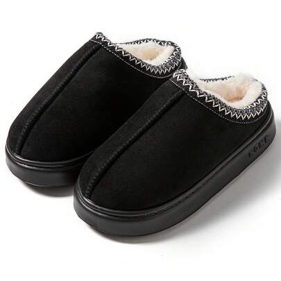 A Pair Of New Winter Casual, Cute And Sweet Style Women's Slippers With Added Fleece And Thickening, Comfortable, Soft And Warm Inner Shoes, And Large-Sized Indoor Silent And Anti-Slip Men's Slippers For Couples