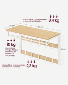 VASAGLE Porte-manteau Mural, avec 10 Crochets Amovibles sur 2 Rangées, Barre de Suspension, pour Entrée, Chambre, Salle de Bain, Couleur Chêne et Blanc - Roux - Voir 6