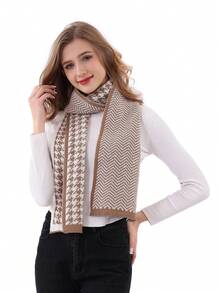 1pc Multi-Color Houndstooth Pattern Faux Cashmere Knitted Warm Fashion Unisex Scarf, Suitable For Casual Daily Wear, Autumn & Winter