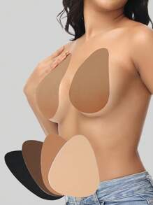 2 Pairs/4pcs Plus Size Invisible Lift Latex Tape Sticky Water Drop Shaped Breast Petals Strapless Bra Liner, Beige, Brown, Coffee, Black, Suitable For B-E Cup Busty Women
