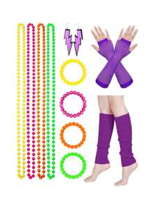 D EXCEED 4/11/12Pcs Women's 70s-80s Costume Accessories – Neon Beaded Necklaces, Bracelets, Gloves, Leg Warmers – For Vintage Themed Parties, 70s-80s Reunions, Retro Fashion Events & Classic Rock Concerts​ - Multicolor - View 26