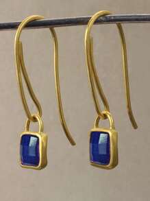 2 件矩形紫色宝石耳环，金色金属材质，复古优雅风格，适合女士派对和日常佩戴