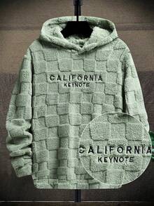 Men's Jacquard Letter Embroidered Fleece Pullover Sweatshirt, Fall Winter - Olive Green - View 5