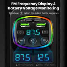 Olaf 蓝牙 5.0 车载 FM 发射器免提车载套件音频 MP3 调制器 3.1A 播放器音频接收器 2 个 USB 快速充电器车载配件，车载充电器 - 黑色-C9 - 查看 7