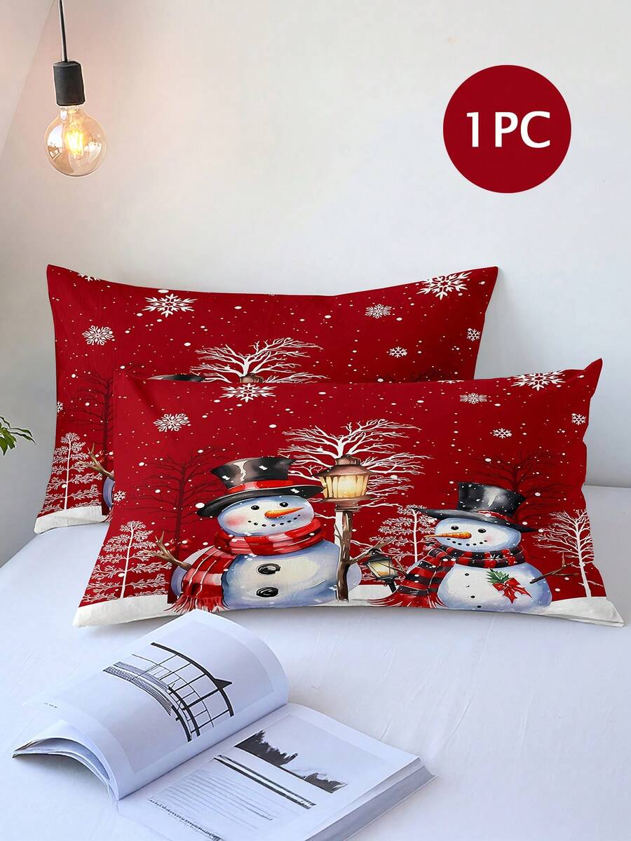 1pc 100% Polyester Pillowcase, Skin-Friendly, Soft, Breathable (No Filling), Suitable For Bedroom Decor, Christmas Decor And Christmas Gifts