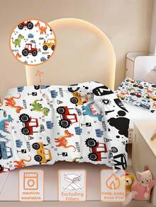 1/2PCS Dinosaurs And Engineering Vehicles Children's Duvet Set(Four Season Collection) Double-Faced Duvet Cover Set 76*102cm (1 Single-Sided Printed Pillowcase+1 Double-Sided Printed Duvet Cover,No Filling Material) For Baby Children'S Machine Washable Suitable For Newborn Beds Crib Giving Gifts During Holidays