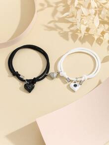 2 pièces/set Bracelet d'amitié/couple lumineux, cœur phosphorescent, design cadenas et corde, accessoires décontractés convenant pour le port quotidien et les cadeaux de vacances - Multicolore - Voir 2