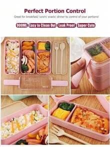 Bộ hộp cơm bento 3 trong 1, hộp đựng thức ăn 3 ngăn kèm dụng cụ, dùng được trong lò vi sóng và máy rửa chén, phù hợp cho bữa trưa, bữa ăn nhẹ, đi học và du lịch, đồ dùng thiết yếu cho năm học mới. - Nhiều màu - Xem 9