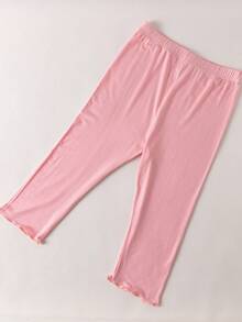4 Pairs Summer Girls/Kids/Infants Ruffle Edge Capri Leggings, White/Gray/Black/Pink Solid Colors, Thin 3/4 Length Pants, Casual Cute Fashion, Soft & Comfortable Bottoms, Suitable For Daily Wear, Can Be Paired With Tops Or Skirts