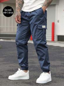 Spring/Autumn New Multi-Pocket Loose Casual Cargo Pants For Men, Runs Small, Order 1 Size Up, Fall - Blue - View 2