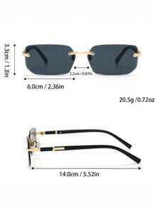 1 pieza Montura de gafas de moda para hombres, diseño rectangular sin marco, material de metal de lujo, estilo retro, accesorio esencial para usuarios, versátil y clásico