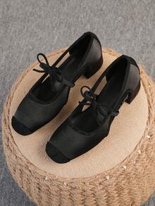 Square Toe Chunky Heel Women's Shoes, Versatile Bow Slip-On Flats, Fashionable Loafers, Black High Heels, Women's High Heel Pumps, Run Large, Size 35-43