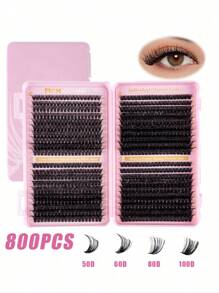 800/600/280 pezzi Estensioni ciglie finte a grappolo stile D, adatte per principianti, ciglie individuali di lunga durata in stili misti, estensioni a grappolo fai-da-te per uso domestico, per ingrandire gli occhi, per cosplay, matrimoni, feste serali, trucco da palcoscenico (10D20D30D40D/50D60D80D100D)