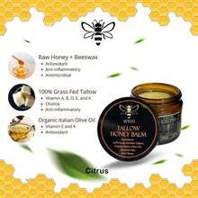 Wiuo Organic Grass-Fed Beef Tallow Balm With Honey - Handmade Moisturizer Soft, Smooth, Radiant Skin (2 Oz, Citrus)