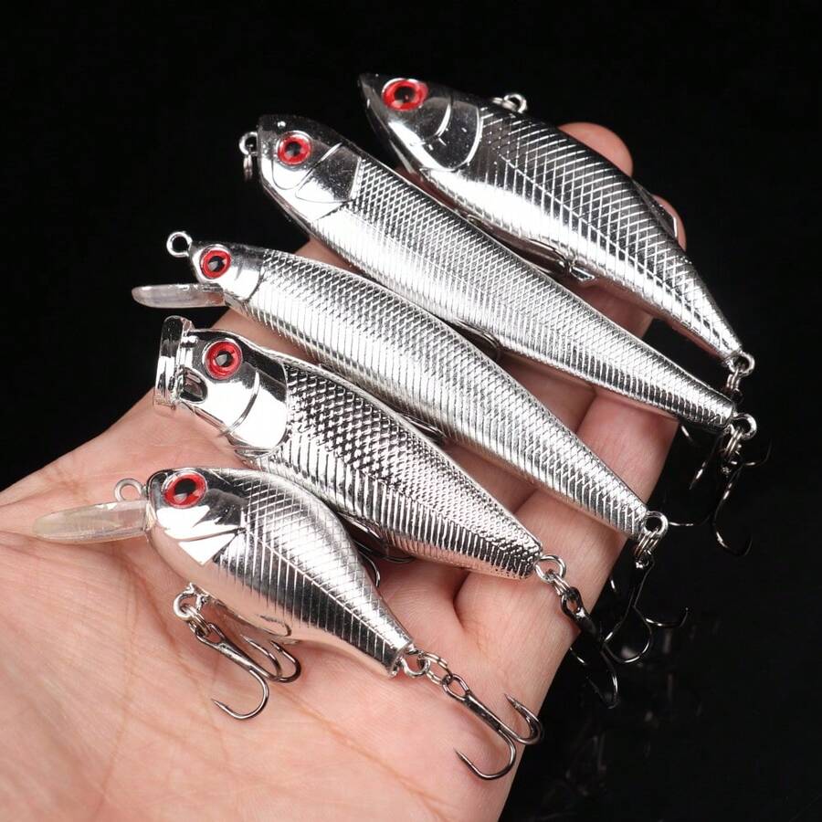 10pcs Hard Plastic Lure Artificial Bait Mixed Size Hard Bait Pike Fishing Lures - 銀色 - 查看 1