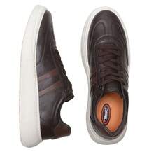 Men's Brown Leather Sneakers With Padded Lining And Super Light White Sole, Comfortable Interior - Rỉ Nâu - Xem 5