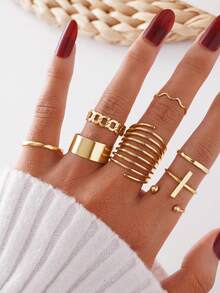 7/6件镂空设计轻奢时尚炫酷戒指套装女款戒指网红饰品不掉色戒指冷艳嘻哈食指戒指闺蜜礼物