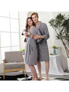 1pc Thick Bathrobe For All Seasons, High Density Knit, Quick Absorbent, Suitable For Spa, Couples
