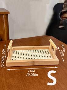 1pc Rattan Vintage Tray, Retro Kitchen/Dining Room Storage Organizer Tray, Birthday Gift, Dessert Tray, Wooden Rectangular Storage Tray, Candle Holder, Cosmetic Organizer Tray, Bathroom Bathtub Caddy Tray, Also Suitable For Living Room, Dining Room, Entertaining Guests, Snack Plate, Holiday Decor