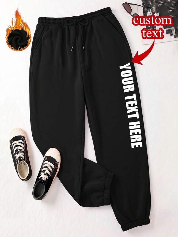 Custom Women's Sports Pants - Custom Fleece Thick Pants, Add Your Text, Choose Your Favorite Font And Color, Customize Special Sports Pants, Sports Pants Customization, Custom Autumn And Winter Fleece Sports Pants, With Pockets And Drawstrings, Design Personalized Pants As A Gift For Girlfriends, Family, Anniversaries, Holidays, Etc. Custom Gifts, Custom Pants, Custom Text Pants, Women's Pants