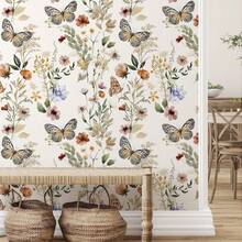 蜂蜜绽放蝴蝶花朵自粘墙纸草地景观撕下粘贴墙纸，野花草地壁纸，可移除壁纸，客厅、卧室、墙壁、家具翻新壁纸装饰贴纸，墙贴，房间装饰，墙面装饰，厨房，客厅装饰