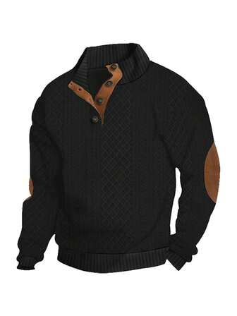 Men's Casual Jacquard Contrast Color Patchwork Stand Collar Sweatshirt , Fall
