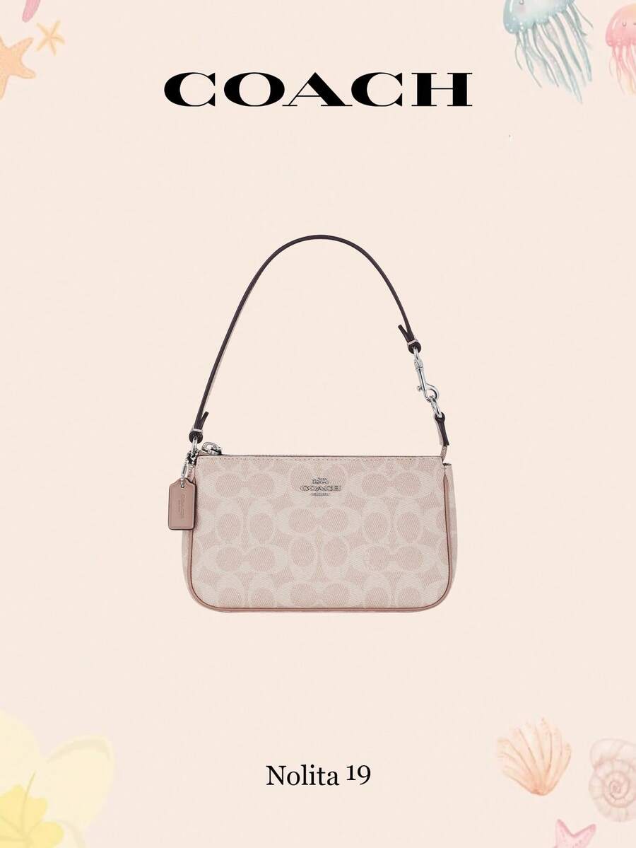 Coach Nolita 19 In Blocked Signature Canvas Women Clutch Bag Shoulder Bag Small Bag For Women Ladies Purses - Sand Taupe - 查看 1