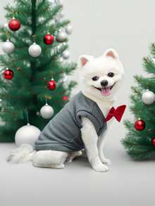 Party & Banquet Pet Dog/Cat Thermal Lined Short Sleeve Sweatshirt With Bow Tie Decor, Suitable For Small Dogs, Christmas, Christmas Decorations