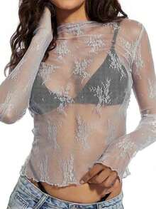 Wild Summer Black Mesh Sheer Lace Country Western Music Festival Women's Tops Western Women's Concert Women's Hippie Western Women's Rave - 瑪瑙 - 查看 3