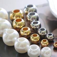 10/20/50/100pcs Faux Pearl Large Hole Plastic Beads, Silver/Gold/Acrylic DIY Loose Beads For Jewelry Making Accessories - Gold - View 4