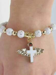 Bộ quà tặng vòng tay chuỗi hạt Mân Côi hình thánh giá và cánh thiên thần 72 chiếc/24 bộ - Bao gồm vòng tay, túi quà và thẻ cảm ơn, mặt dây chuyền hình thánh giá có cánh thiên thần, vòng tay hạt acrylic dành cho nam và nữ, quà tặng cho lễ rửa tội, lễ rước lễ, đám cưới, tiệc tùng, lễ Ramadan (36/72 chiếc) - Nhiều màu - Xem 4