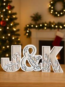 1 Pc Floral Wooden Letters Decor , Wood Alphabet With White Flower Patterns, 26 Letter Custom Name Decoration, Home Decor For Living Room, Bedroom, Entryway, Nursery, Wedding, Party Decoration