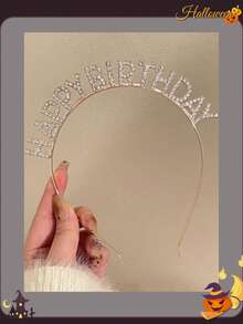 Opaska na głowę z napisem "Wszystkiego najlepszego z okazji urodzin" z kryształkami, elegancka, imprezowa, do zdjęć, dekoracja, opaska na głowę, akcesorium