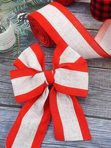 1Roll Ribbon Christmas Tree Wire Ribbon Satin Striped Edge Wrapping, Suitable For Crafts DIY Party Garden Home Wreath Bow Decorations Red And White