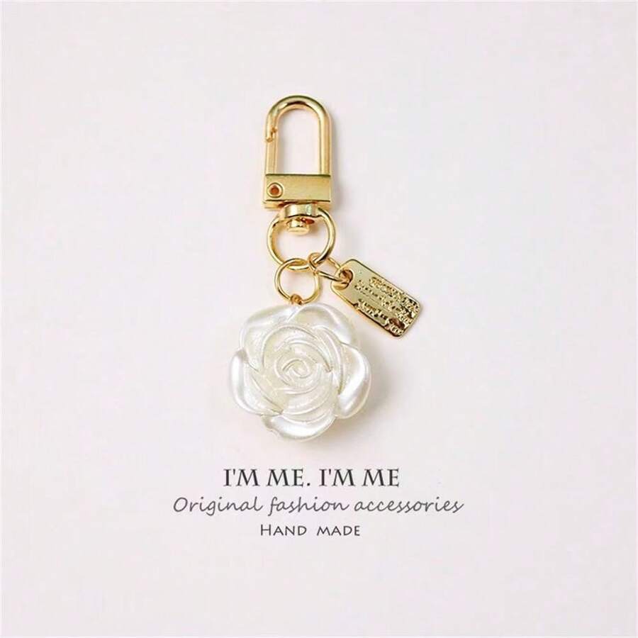 Nhãn chữ hợp kim thời trang, trang trí treo họa tiết ngọc trai, phụ kiện túi xách - Màu be - Xem 1