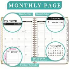 2026/1-12 Months A5 Planner Notebook, 71 Sheets/142 Pages - Monthly & Weekly Calendar, Pink & Gold Edges, Elastic Closure, Inner Pocket, Ideal For Office & School Organization