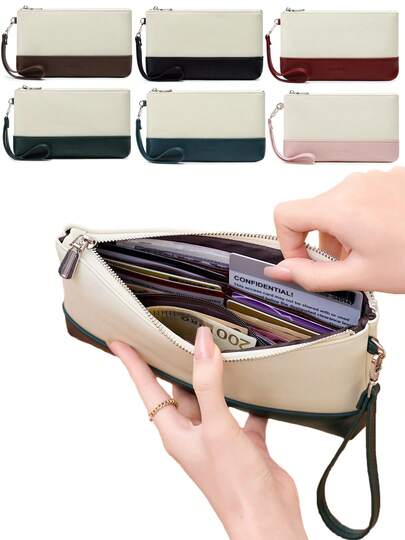 MIYIN Fashion Two-Tone Large Capacity Women's Wallet Soft Leather Zipper Wallet With Wristlet & Card Slots & Zipper Pocket For Credit Card/ ID Card/ Money/ Cash/Passport/Cell Phone, Business Casual PortableMultifunction Large Capacity Lady Purse Birthday Gifts Teacher Gifts Mom Gifts Anniversary Teachers' Day Gifts Mother's Day Gifts Purse Long Wallet Wristlet Wallet