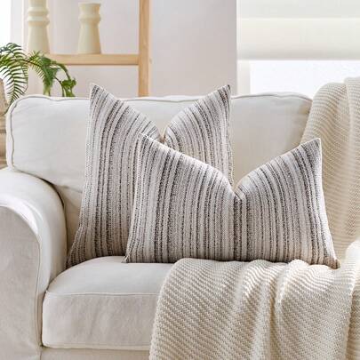 1 件/2 件波西米亚风抱枕套 18x18 英寸，农舍装饰条纹方形枕套雪尼尔簇绒枕套，中性色调枕套，适用于客厅沙发床