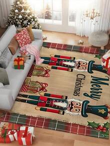 1 szt. świąteczna wycieraczka, wykonana z poliestru, z motywem dziadka do orzechów, do układania prezentów, do użytku wewnątrz i na zewnątrz, zmywalna, antypoślizgowa, odpowiednia do sypialni, przedpokoju, patio, jako rekwizyt fotograficzny, dekoracja świąteczna