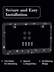 1PCS/2PCS Bling Rhinestone License Plate Frame – Lasting Sparkle With Multifaceted Diamonds | Stainless Steel Construction, Obstruction-Free Design | Includes Glittery Crystal Screw Caps For Full Bling Look | Unisex Car Accessory For Women & Men, Durable & Stylish License Plate Holder - Kiểu A - Xem 5