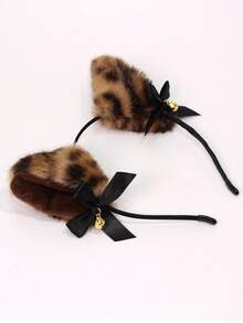 1 pieza Diadema con orejas de zorro estampado de leopardo, linda para fiesta, de fibra de poliéster, accesorio de cabeza con orejas de animal, apto para todas las estaciones