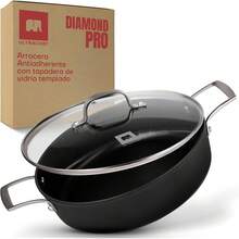 Arrocera Antiadherente Diamond Pro.Olla Baja con Mango de Acero Inoxidable y Tapadera de Vidrio Templado.Libre de PFOA.Para todo tipo de estufas, inducción, gas, cerámica.3,8 litros, 28 cm. - Diamante Pro - Ver 4
