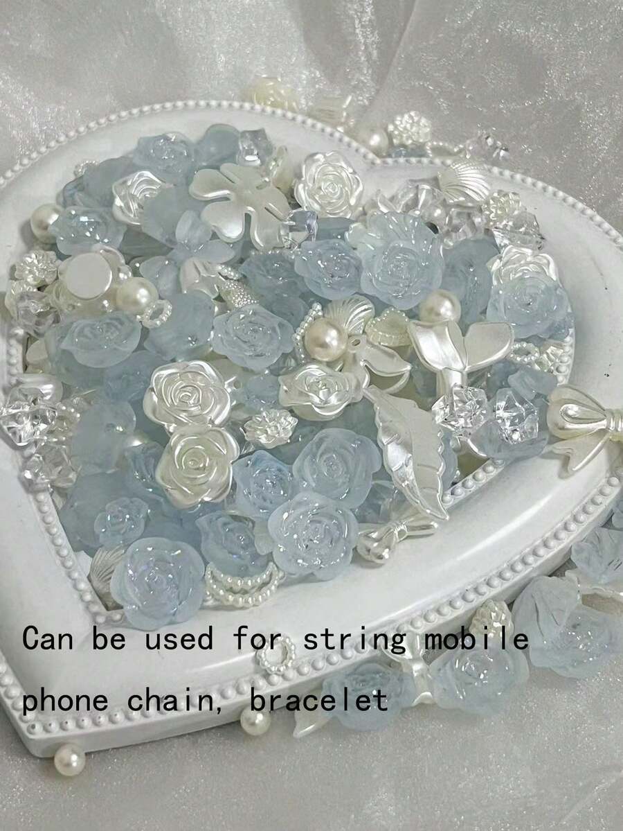 100pcs/70g Matte Blue Rose Beads Material, DIY Bracelet, Necklace, Phone Case, Jewelry, Handmade Craft, Multi-Purpose Beading, Gift For Friends, With Holes