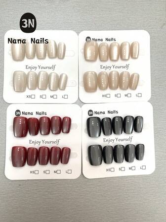 40Pcs Fashionable Cat Eye Press-On Nails Short Set - Short Ballet Shape In Silvery, Light Pink, Red & Black Gradients With Glitter Finish - Reusable, Includes Jelly Adhesive & Nail File - Perfect For Parties, Proms & Casual Attire Nail Supplies Nails