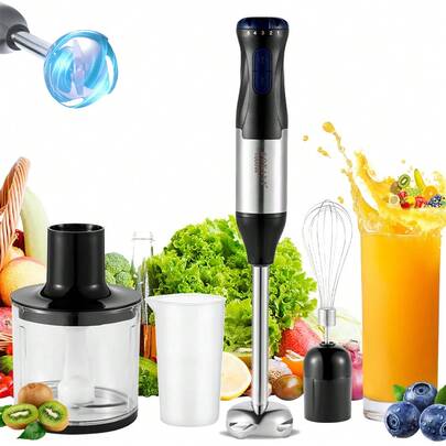 Immersion Blender, 5 Variable Speeds & Turbo, 4-In-1 Stainless Steel Handheld Blender Stick Mixer With Egg Whisk, Beaker & Chopper Bowl